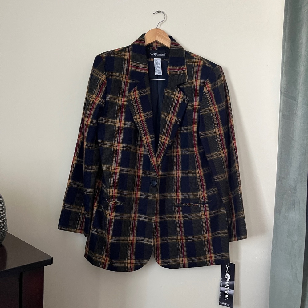 Vintage Sag Harbor Plaid Blazer - Red, Yellow, Black